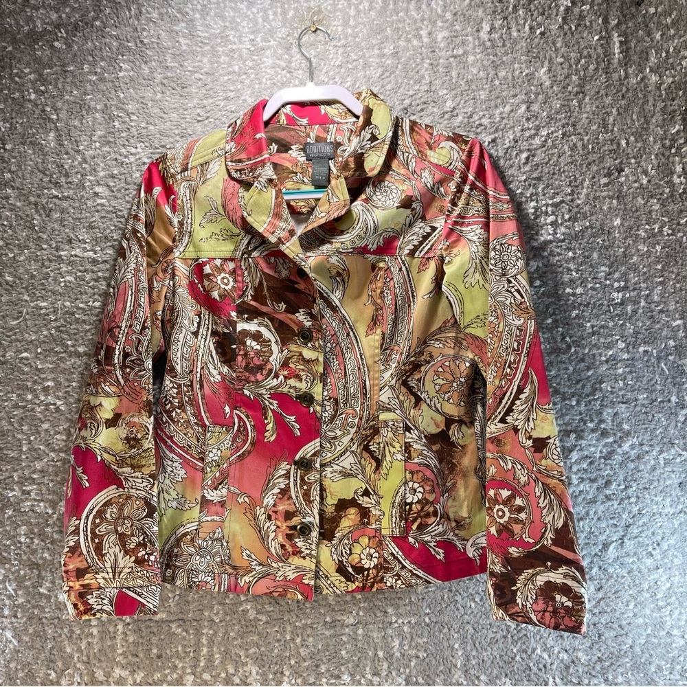 Additions by Chicos Womens Jacket Size 0, Small Bright Paisley Button Up Cotton